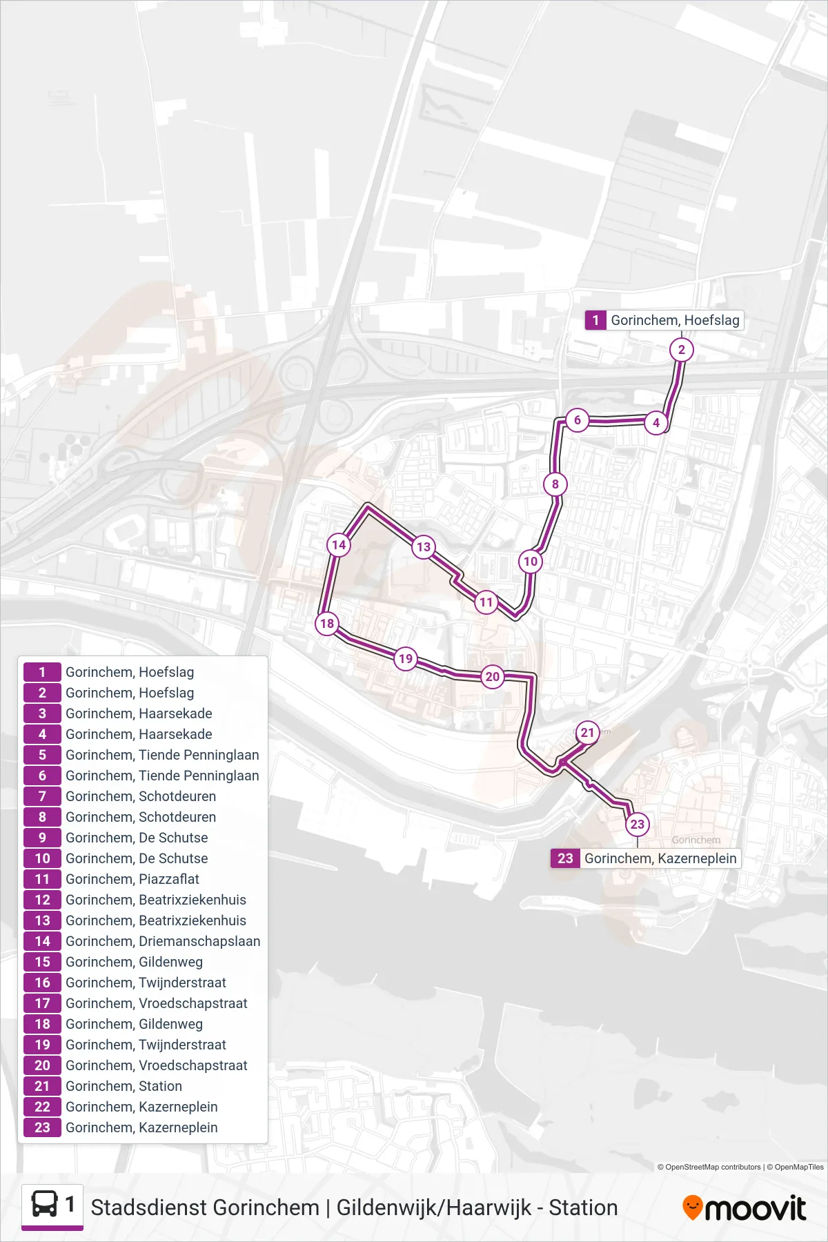 Lijn 1 (bus, Centrum Via Station): route en haltes op de kaart