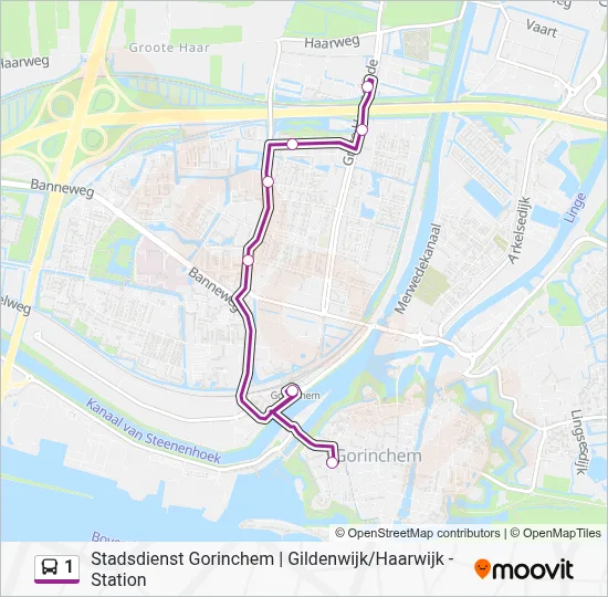 Bus 1 lijnkaart