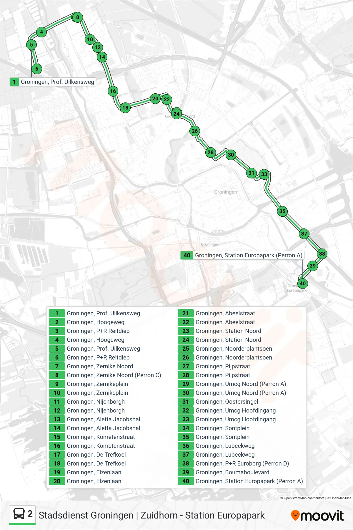 Linie 2 (Bus) Richtung Europapark: Route und Haltestellen auf der Karte
