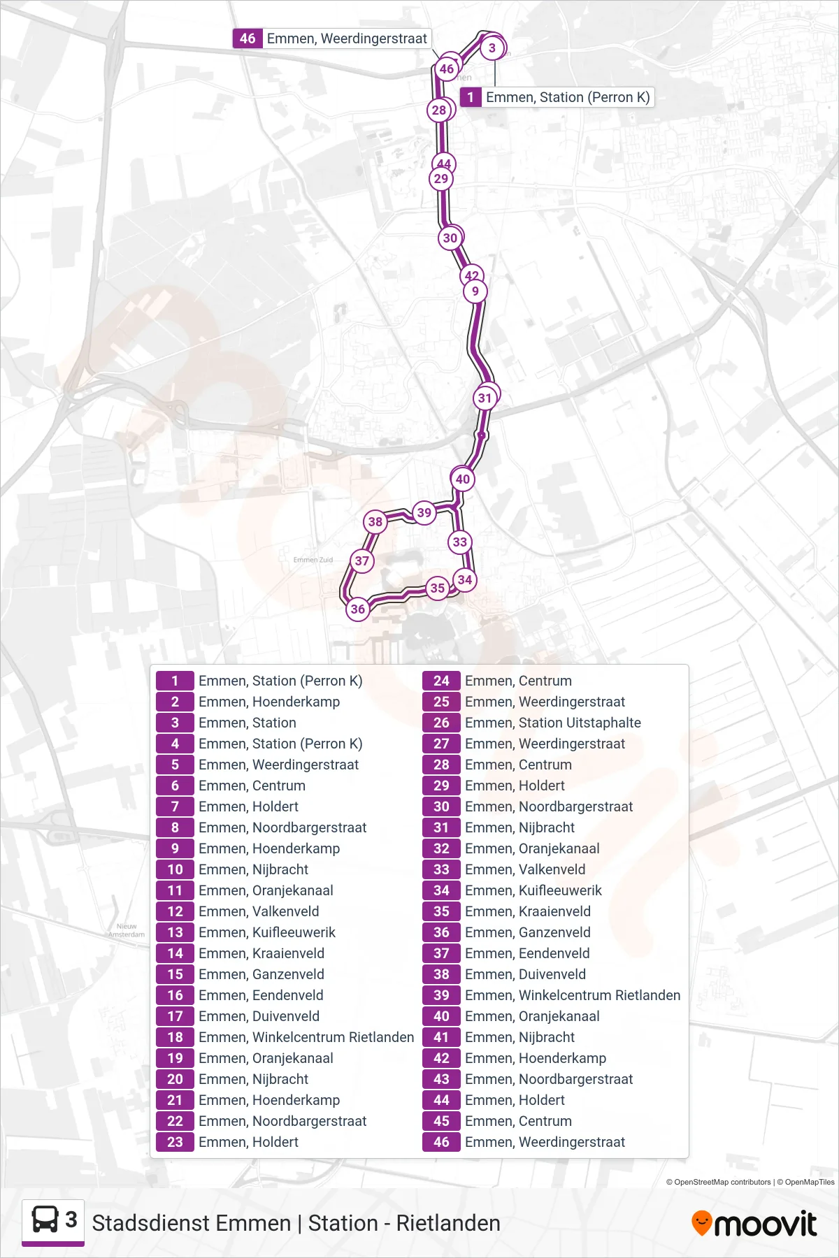 Lijn 3 (bus, Rietlanden): route en haltes op de kaart