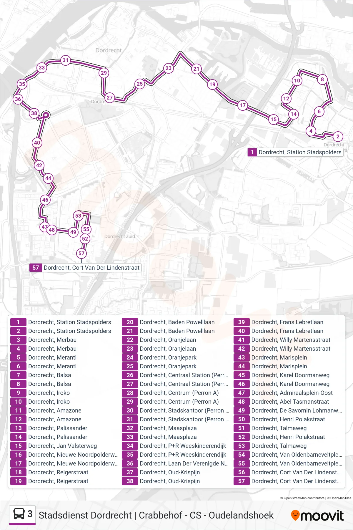 Lijn 3 (bus, Crabbehof): route en haltes op de kaart