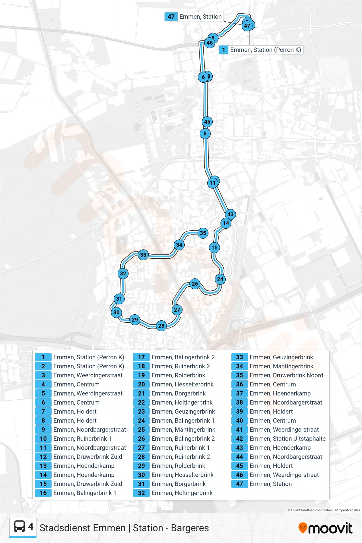 Lijn 4 (bus, Bargeres): route en haltes op de kaart