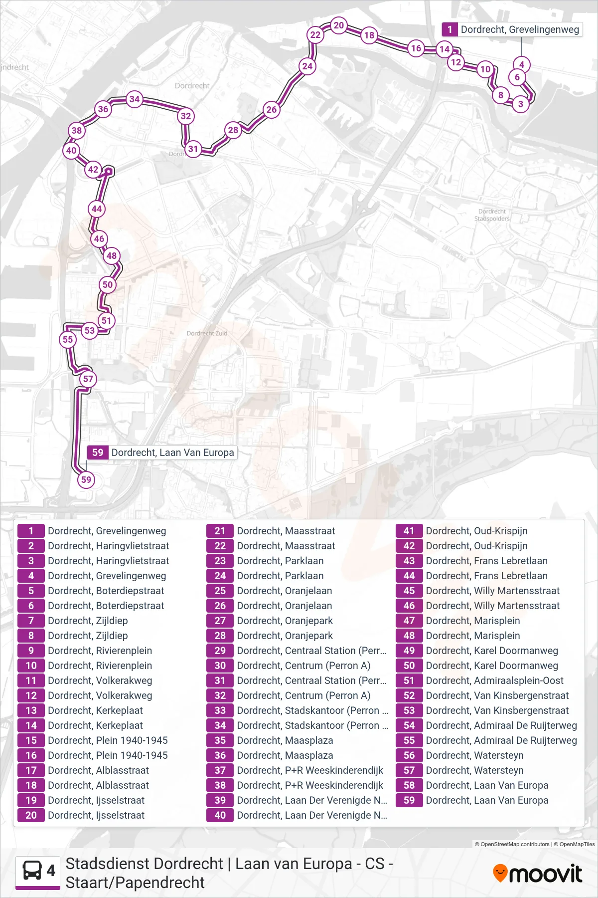 Lijn 4 (bus, Amstelwijck): route en haltes op de kaart