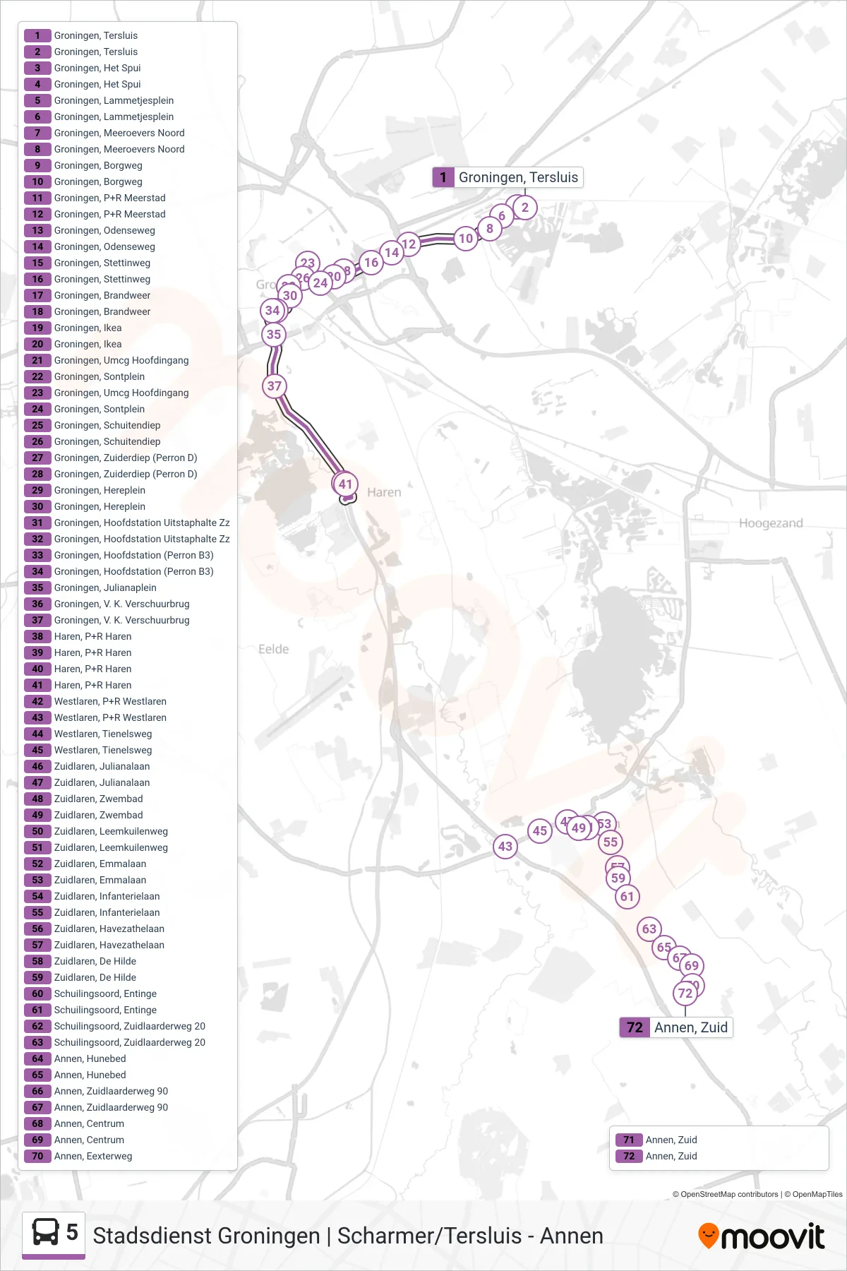 Lijn 5 (bus, Hoofdstation): route en haltes op de kaart