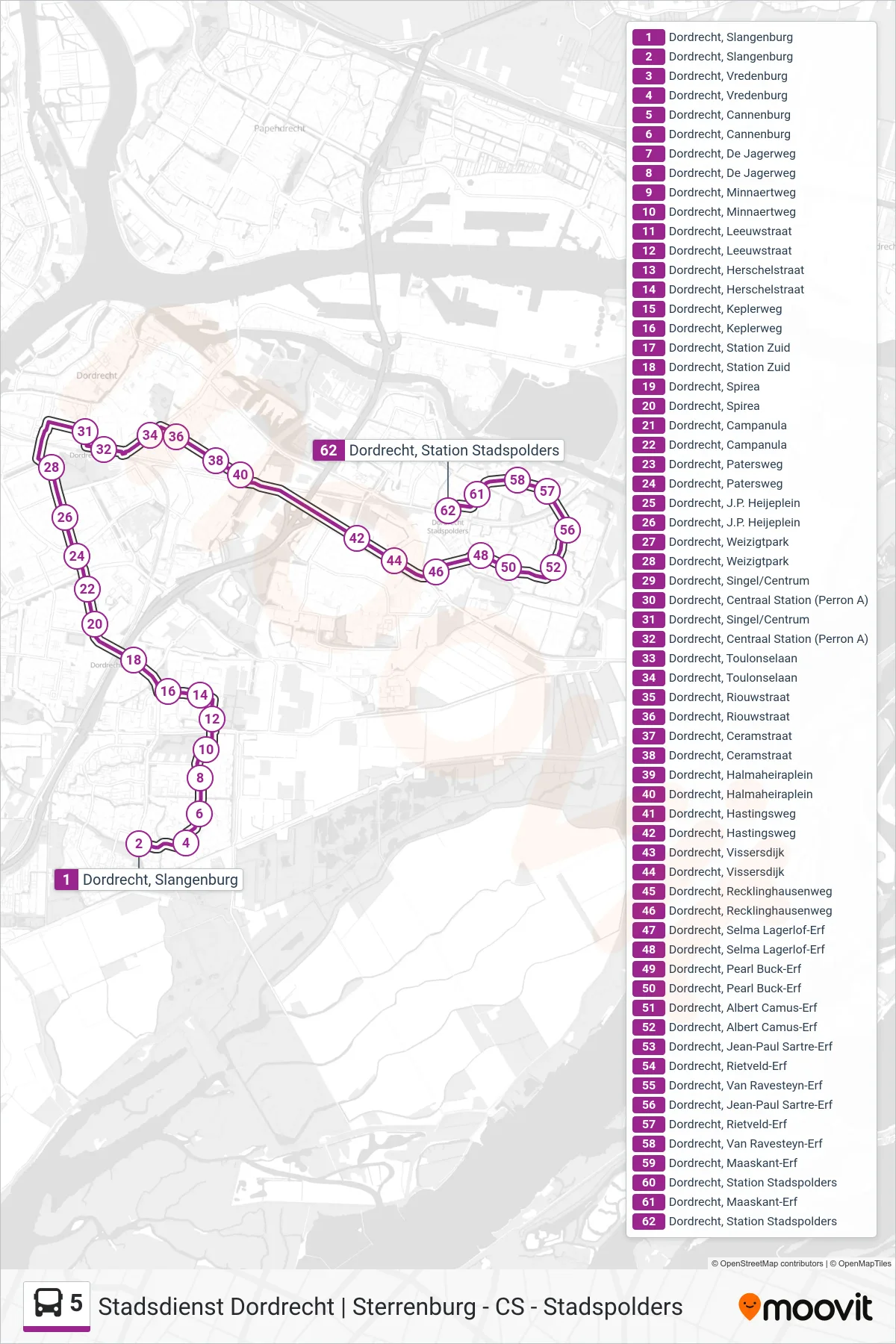Lijn 5 (bus, Stadspolders): route en haltes op de kaart