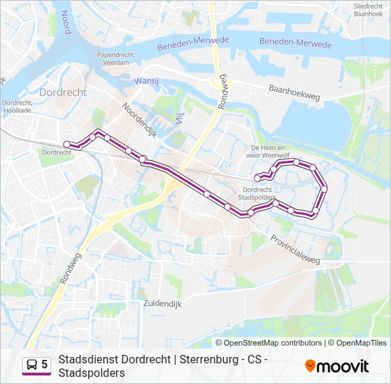 Bus 5 lijnkaart