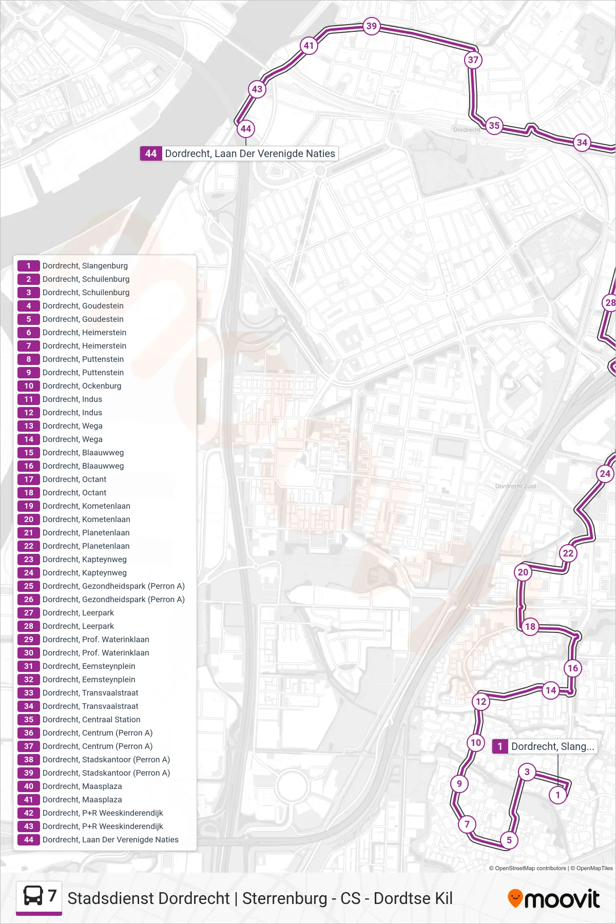 Lijn 7 (bus, Centrum Via Cs): route en haltes op de kaart