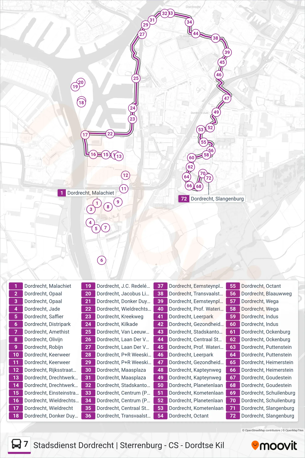 Lijn 7 (bus, Sterrenburg): route en haltes op de kaart