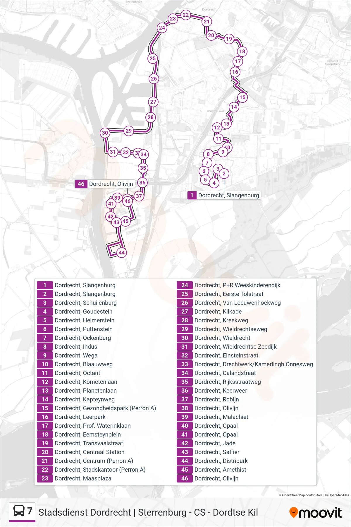 Lijn 7 (bus, Dordtse Kil III): route en haltes op de kaart