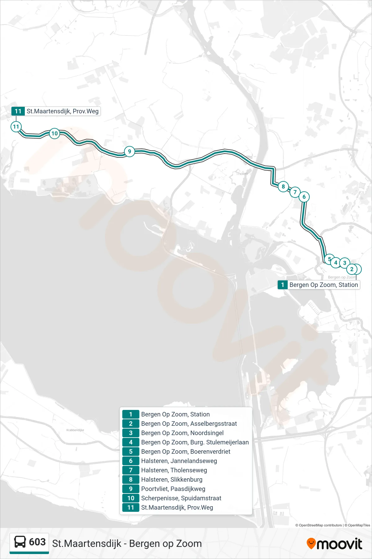 Lijn 603 (bus, St.Maartensdijk Prov.Weg): route en haltes op de kaart