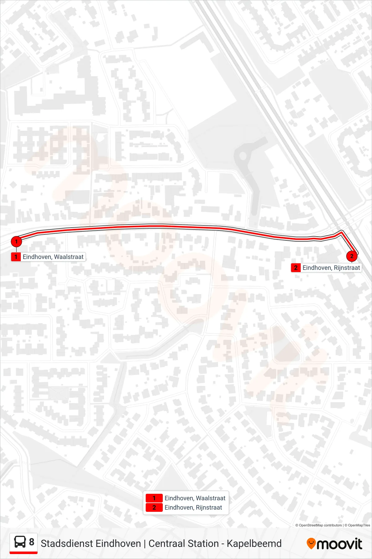 Lijn 8 (bus, Acht Rijnstraat): route en haltes op de kaart