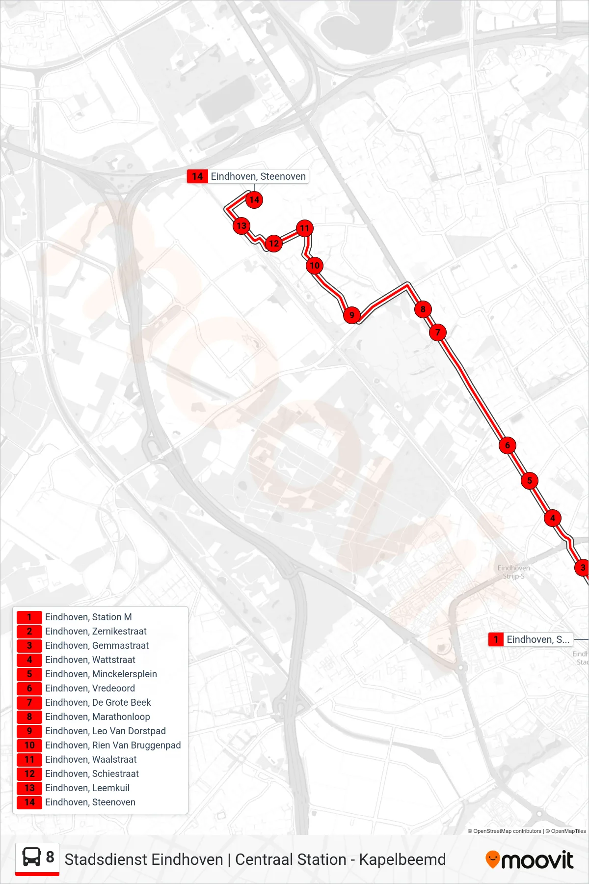 Lijn 8 (bus, Kapelbeemd): route en haltes op de kaart