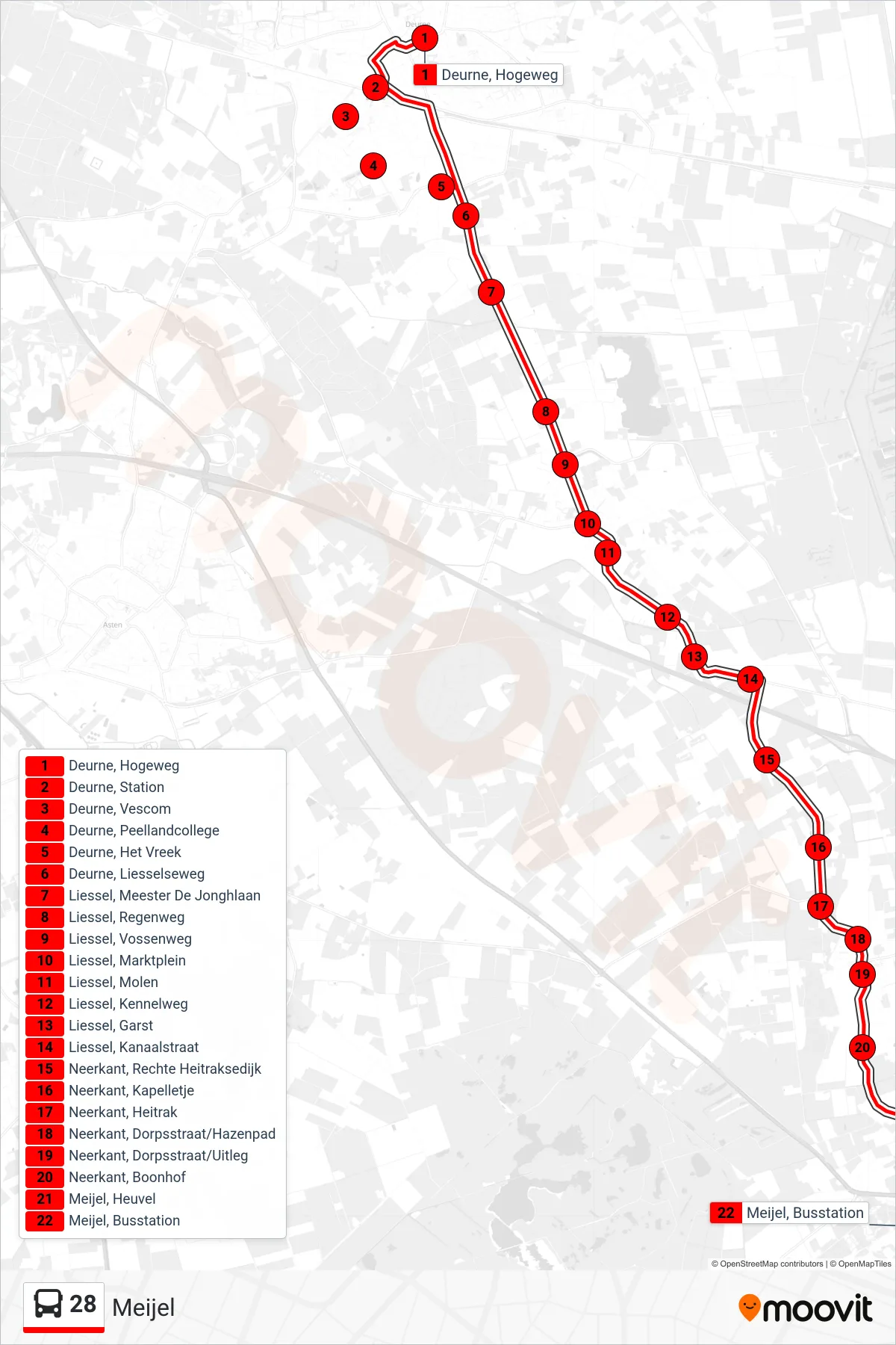 Lijn 28 (bus, Meijel): route en haltes op de kaart
