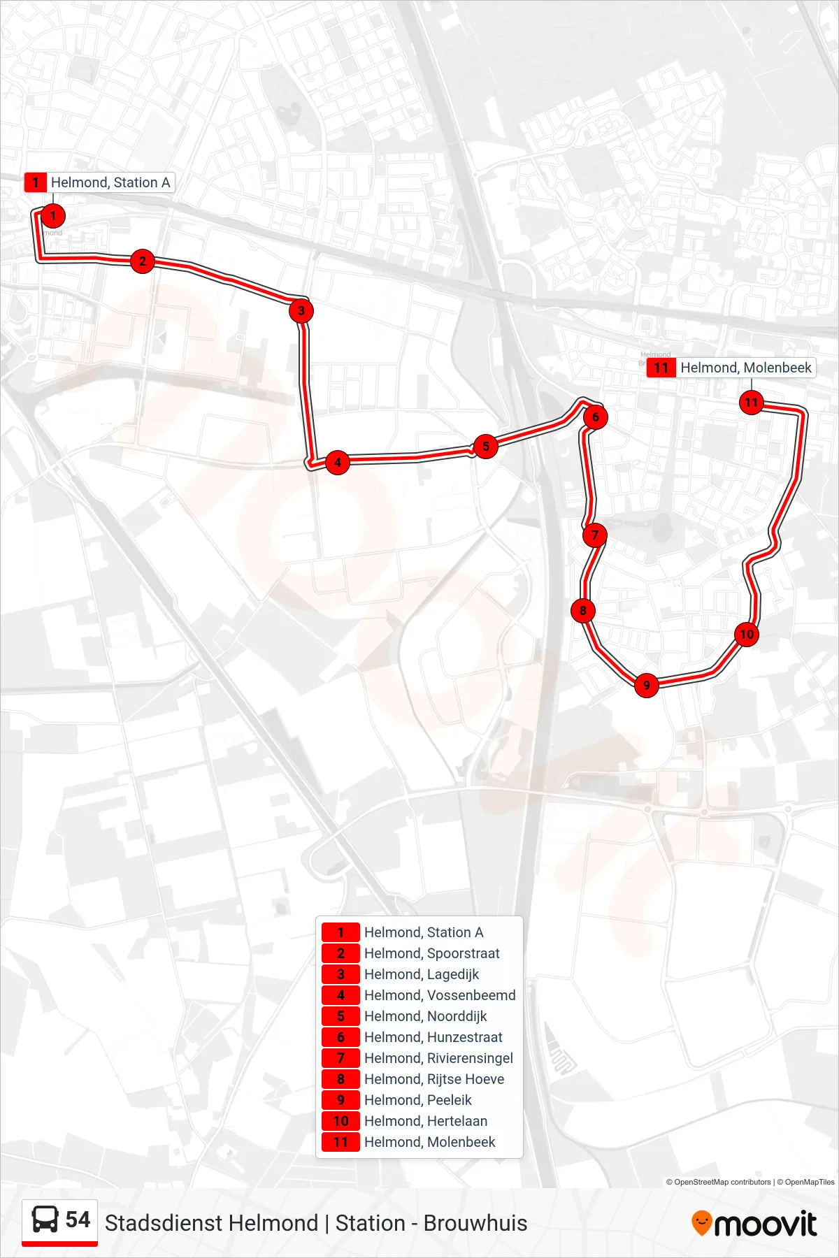 Linie 54 (Bus) Richtung Brouwhuis: Route und Haltestellen auf der Karte