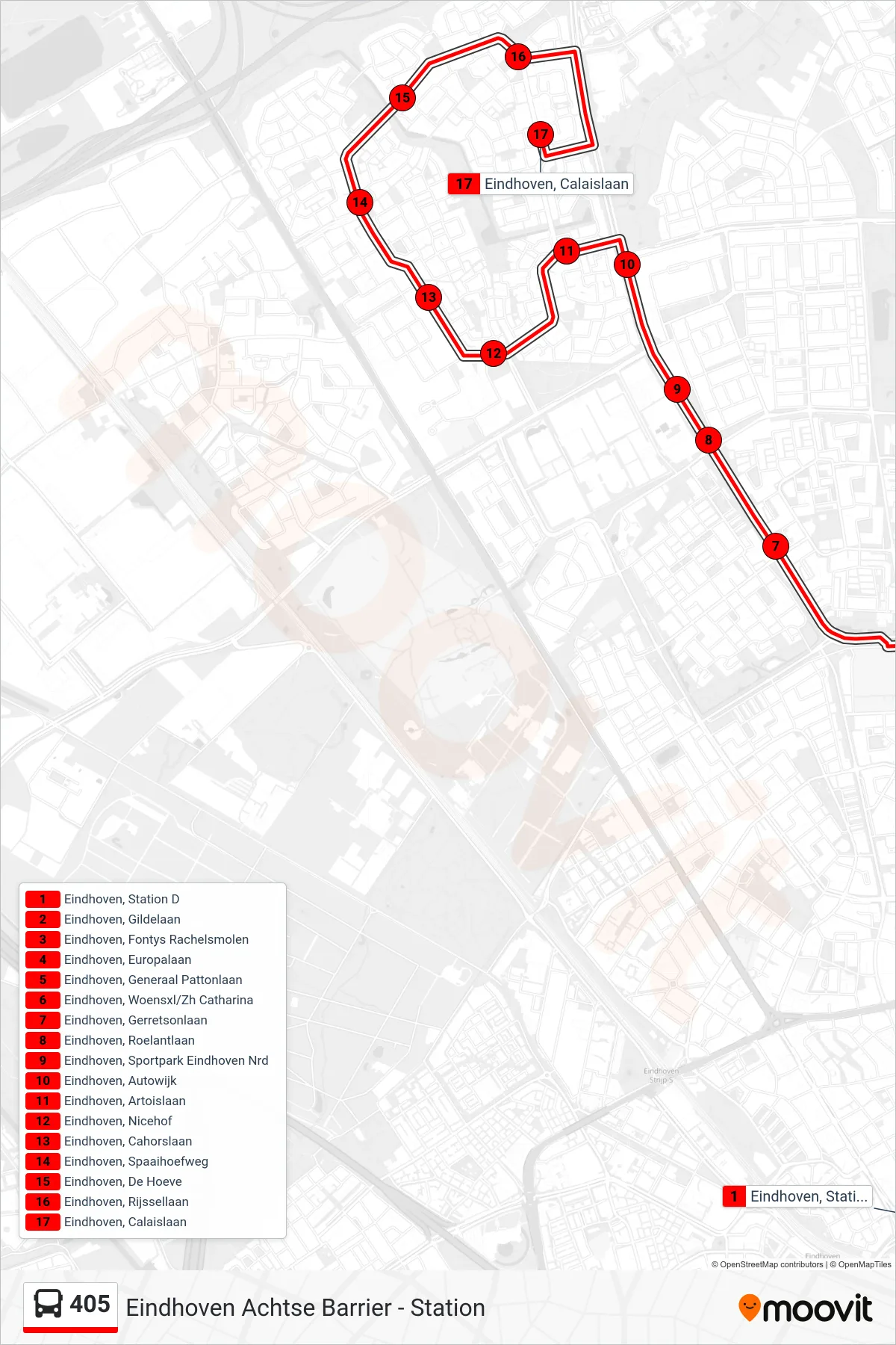Lijn 405 (bus, Achtse Barrier): route en haltes op de kaart