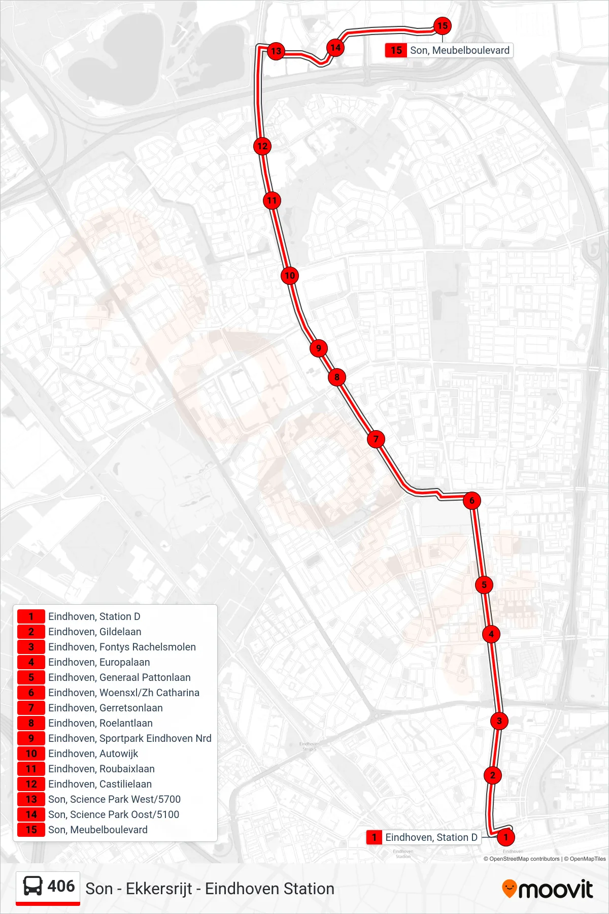 406 bus Line (Ekkersrijt) route and stops on a map