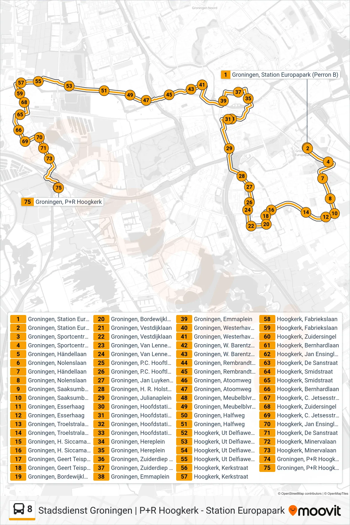 Lijn 8 (bus, De Wijert): route en haltes op de kaart