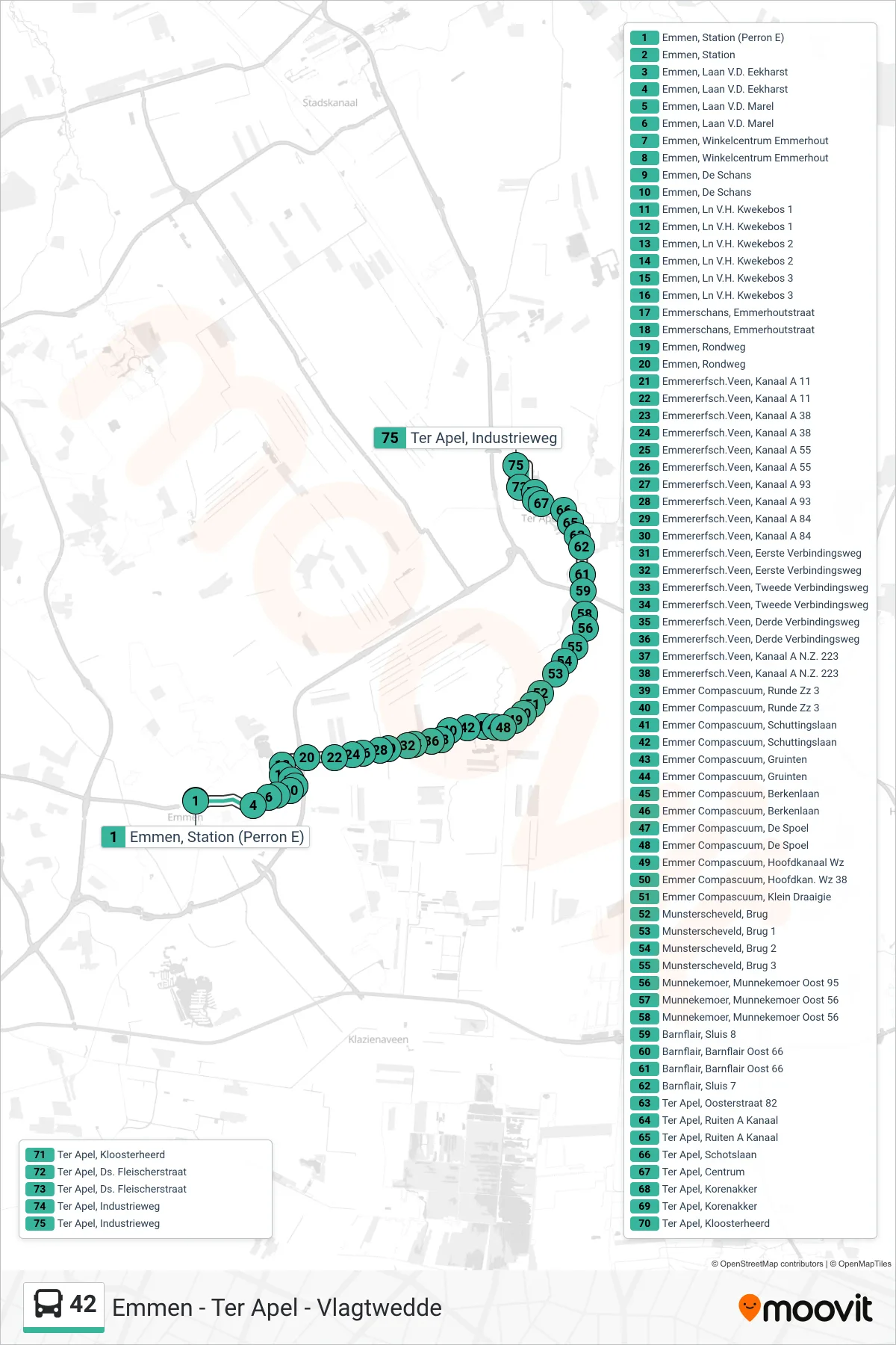 Lijn 42 (bus, Ter Apel Via): route en haltes op de kaart