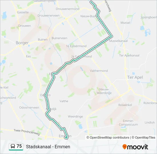 Bus 75 lijnkaart