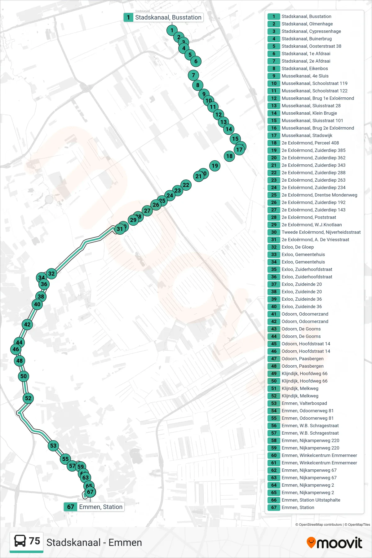 Lijn 75 (bus, Emmen): route en haltes op de kaart