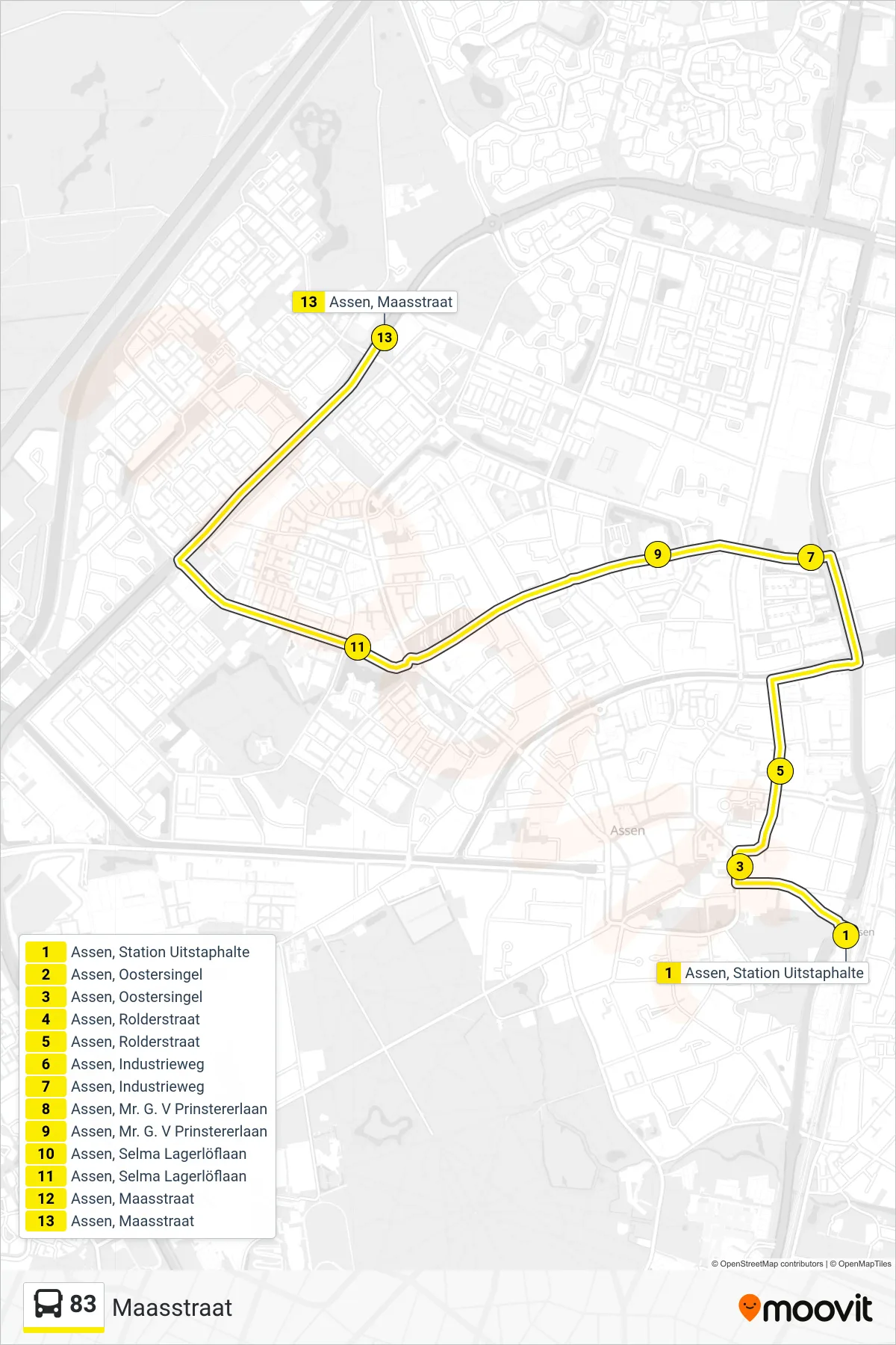 Lijn 83 (bus, Maasstraat): route en haltes op de kaart