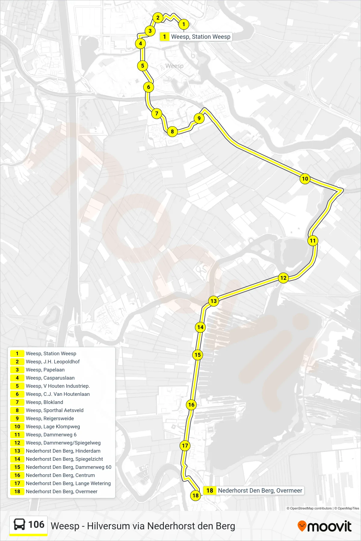 Lijn 106 (bus, Nederhorst Den Berg): route en haltes op de kaart