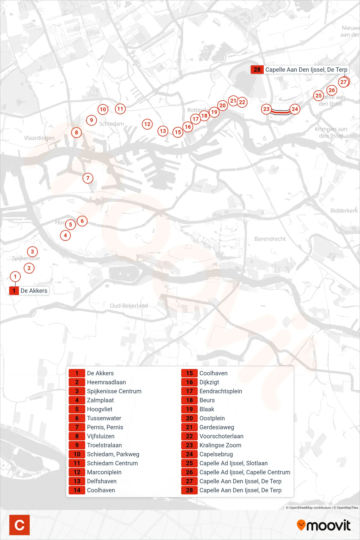 Lijn C (metro, De Terp): route en haltes op de kaart