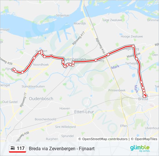 Bus 117 Route Map 117 Route: Schedules, Stops & Maps - Fijnaart Via Langeweg (Updated)