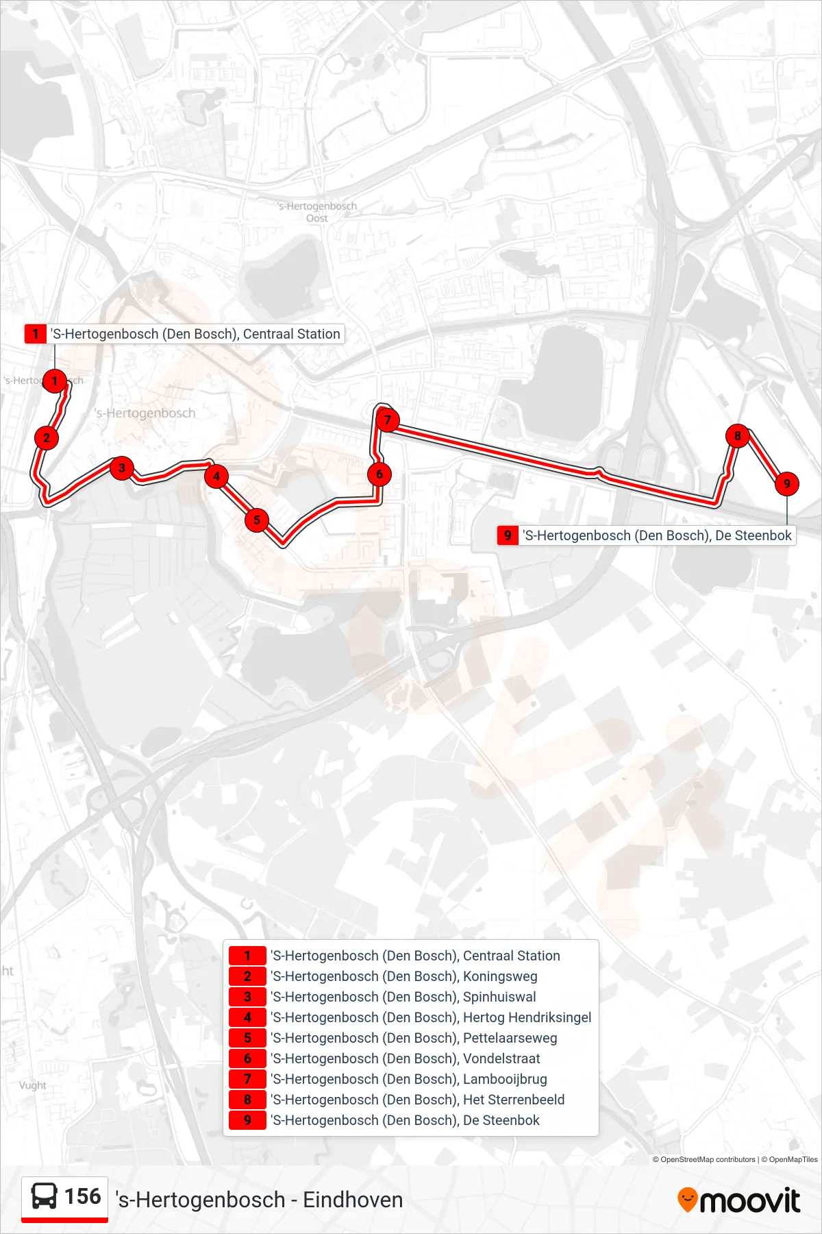 Lijn 156 (bus, De Steenbok): route en haltes op de kaart