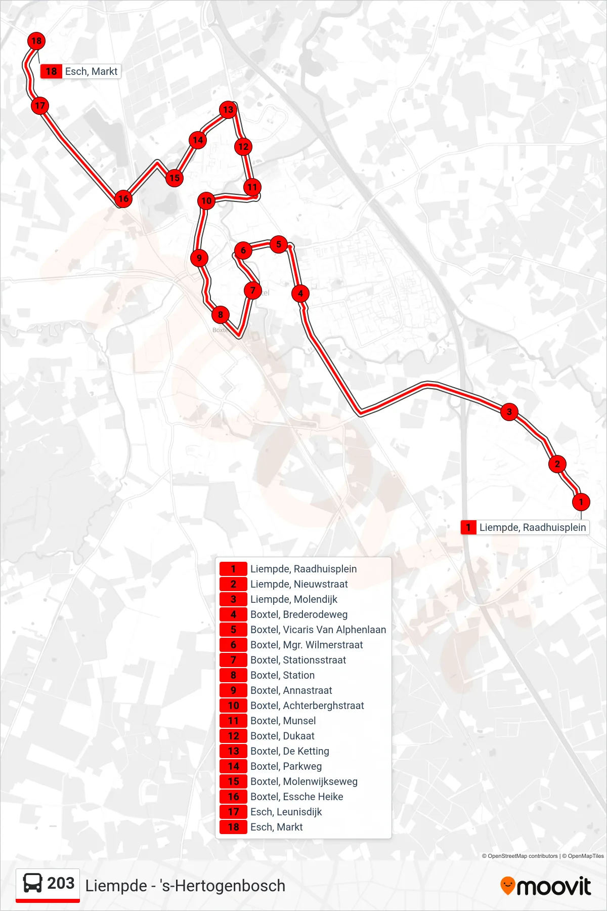 Lijn 203 (bus, Esch): route en haltes op de kaart