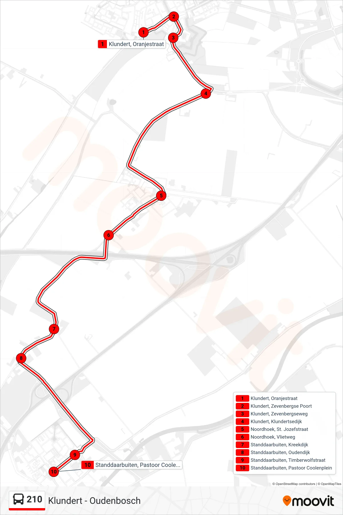 Lijn 210 (bus, Standdaarbuiten): route en haltes op de kaart