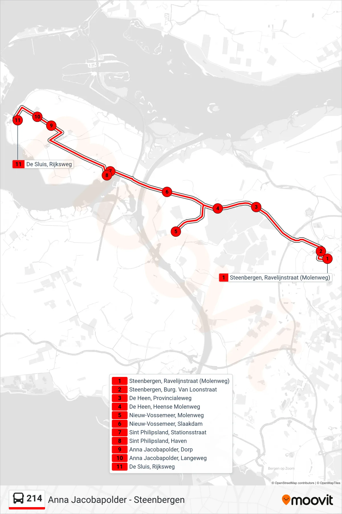 214 bus Line (Anna Jacobapolder) route and stops on a map