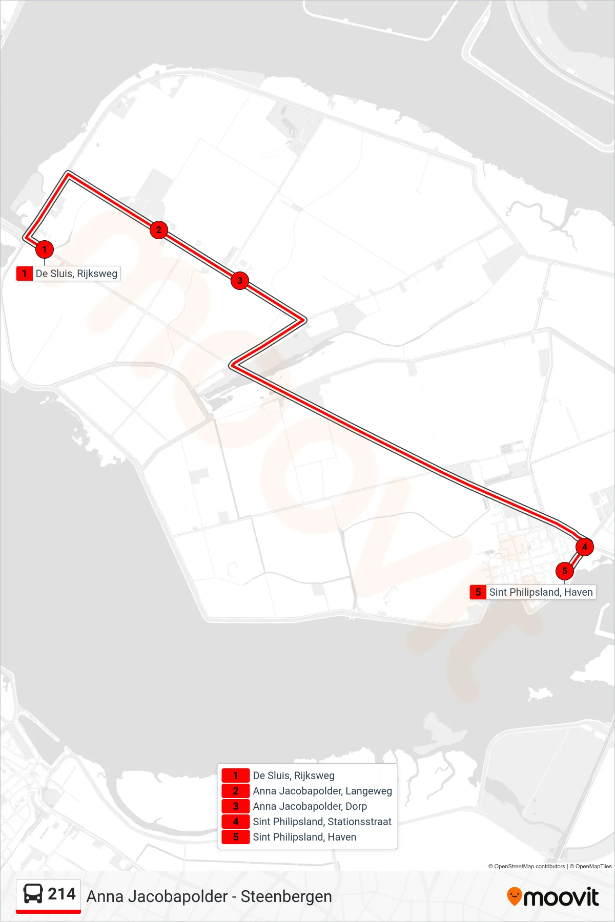 Lijn 214 (bus, Sint Philipsland): route en haltes op de kaart