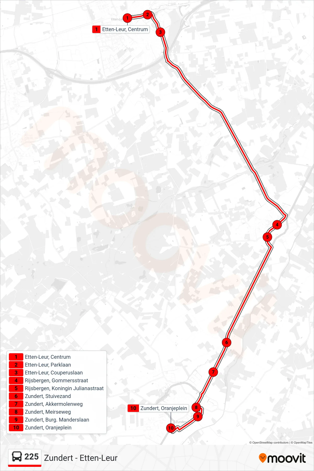 Lijn 225 (bus, Zundert): route en haltes op de kaart