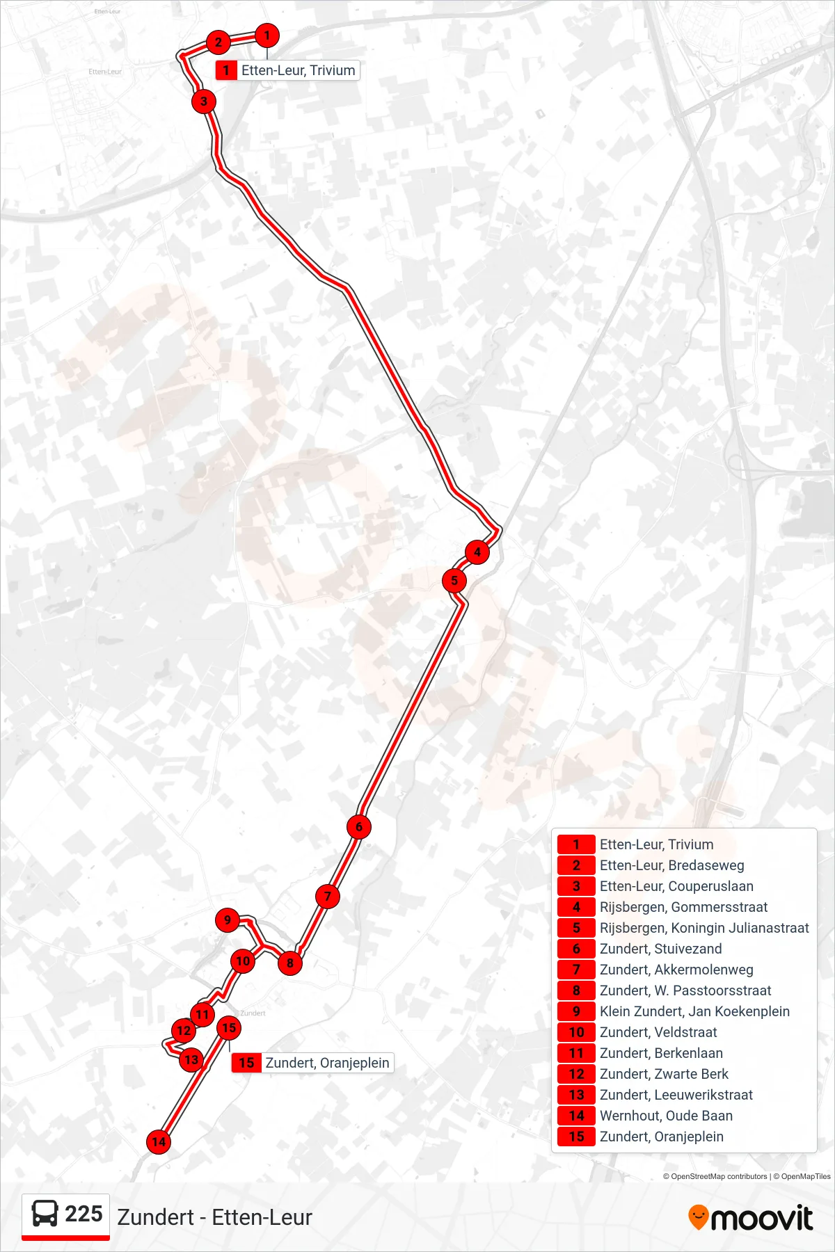 Lijn 225 (bus, Zundert Wernhout): route en haltes op de kaart
