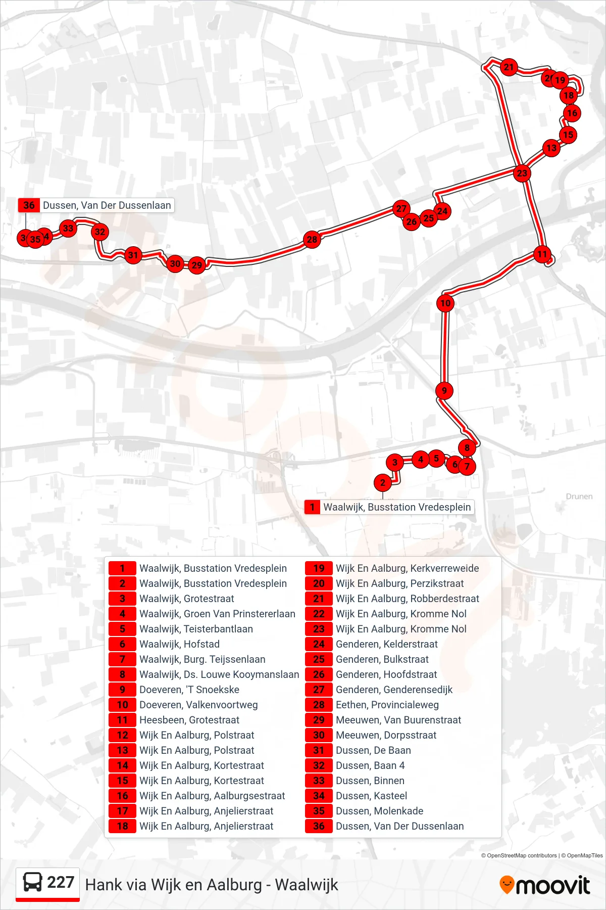 Lijn 227 (bus, Dussen): route en haltes op de kaart