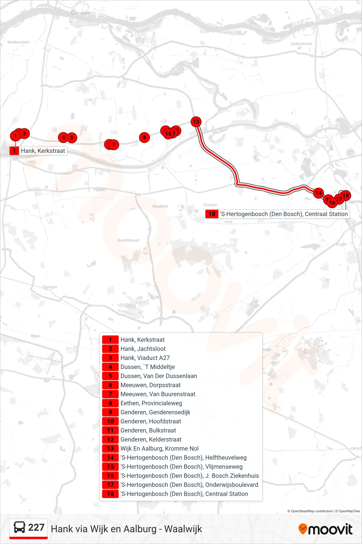 Lijn 227 (bus, Den Bosch): route en haltes op de kaart