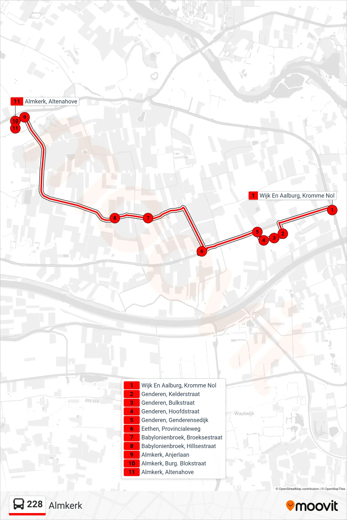 Lijn 228 (bus, Almkerk): route en haltes op de kaart