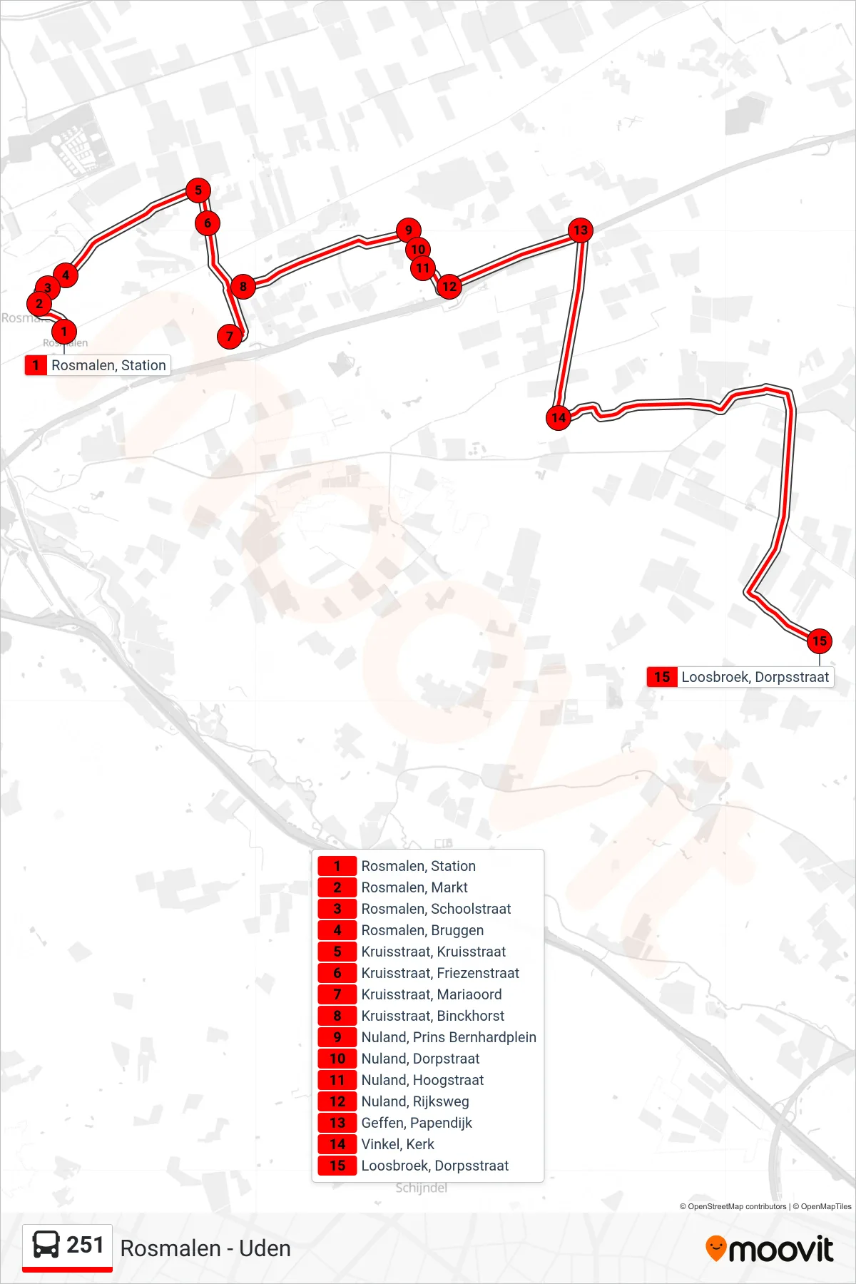 Lijn 251 (bus, Loosbroek): route en haltes op de kaart