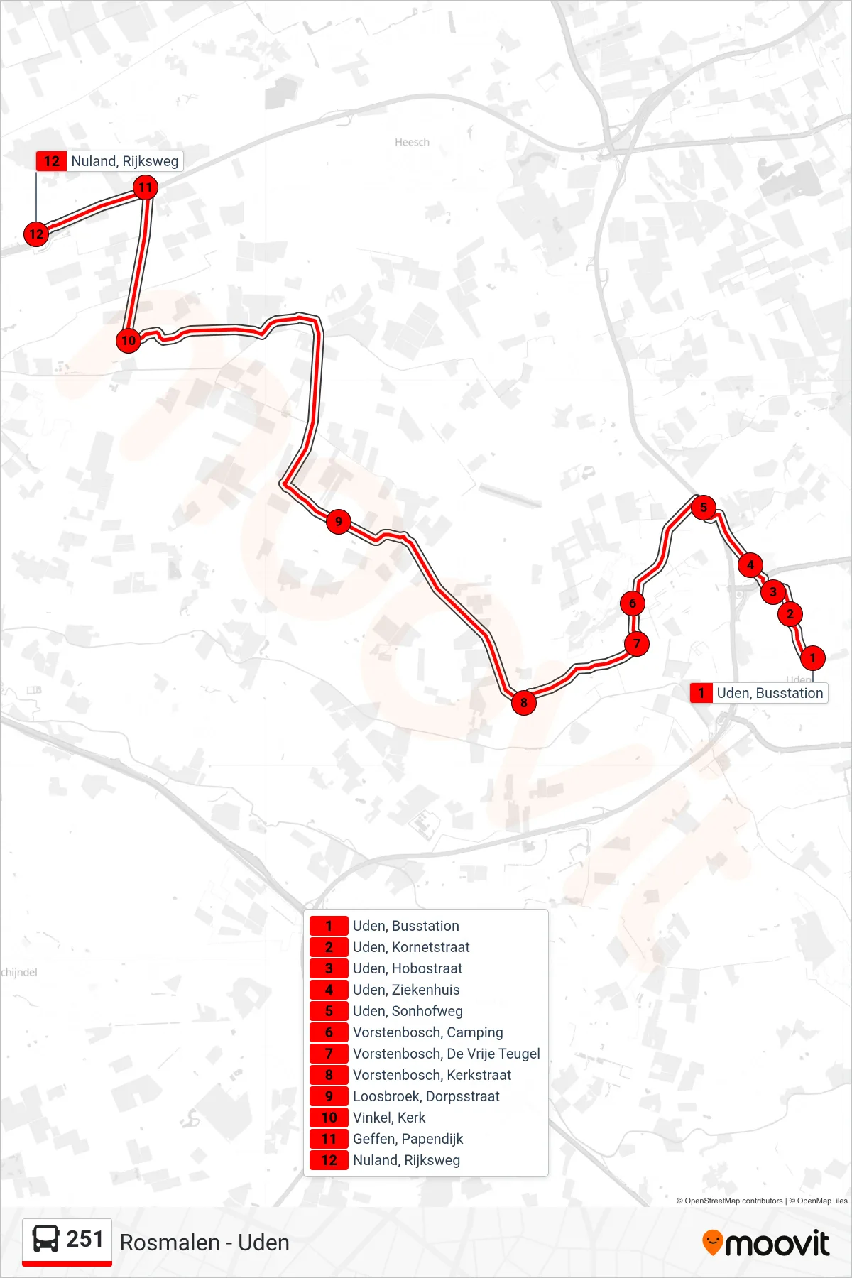 Lijn 251 (bus, Nuland): route en haltes op de kaart