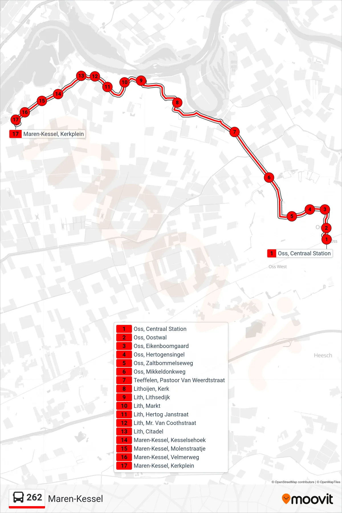 Lijn 262 (bus, Maren-Kessel): route en haltes op de kaart