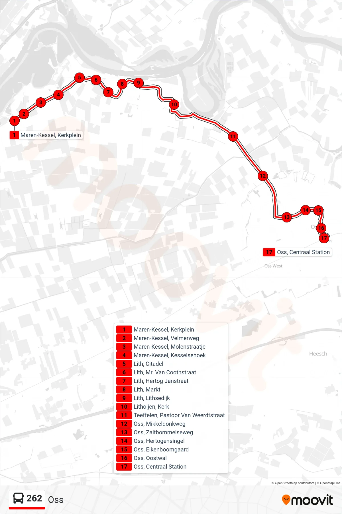 Linie 262 (Bus) Richtung Oss: Route und Haltestellen auf der Karte