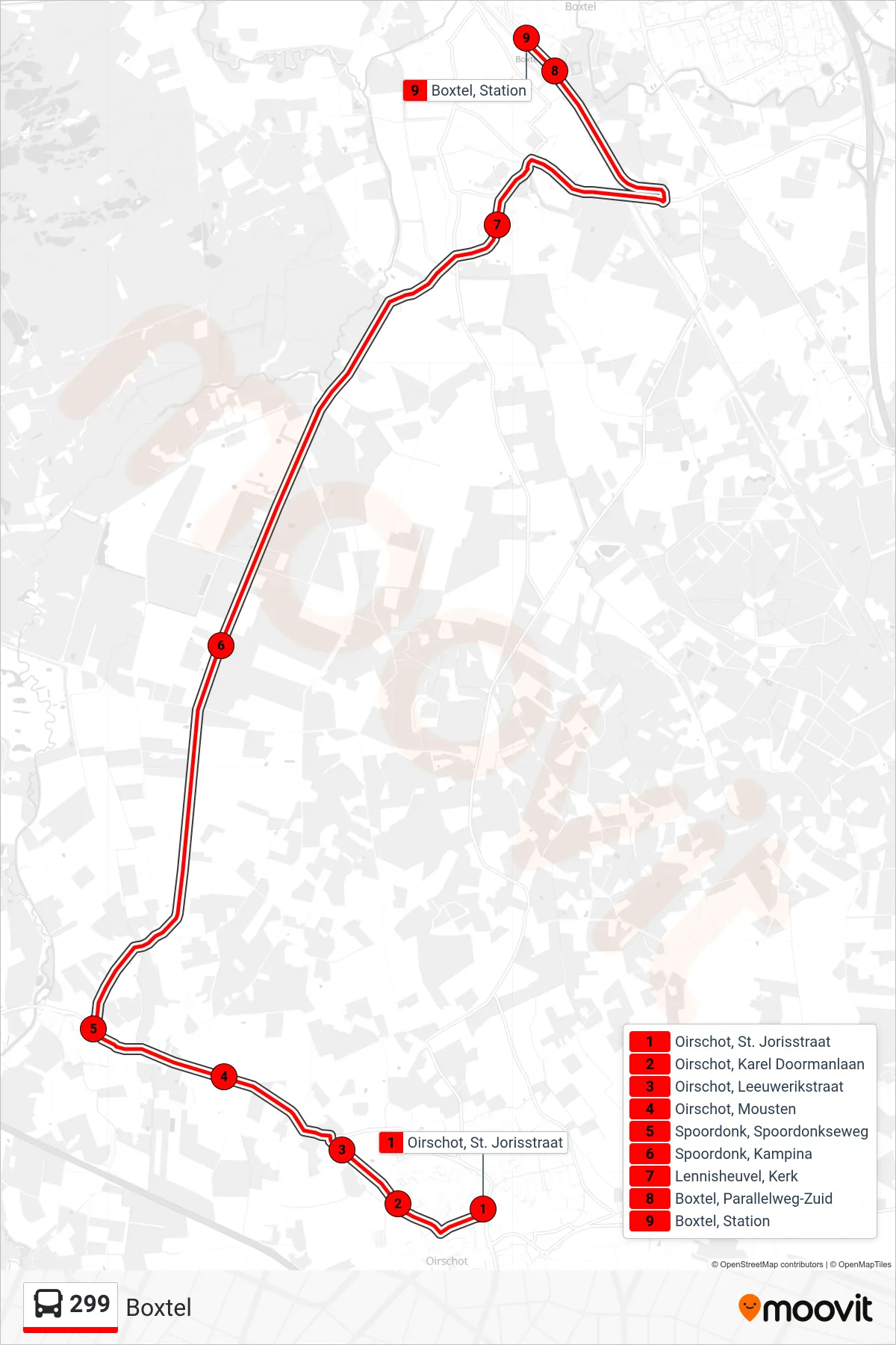 Lijn 299 (bus, Boxtel): route en haltes op de kaart
