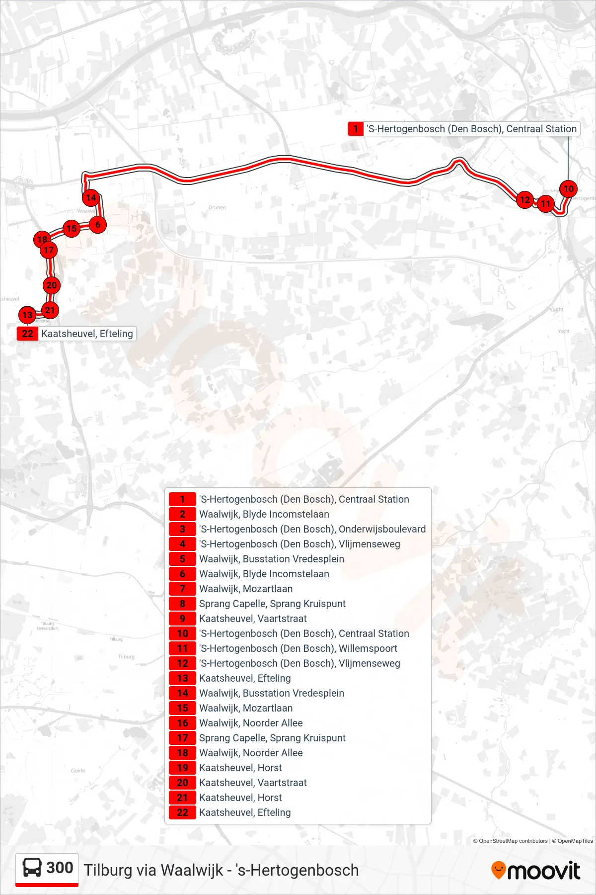 Lijn 300 (bus, Kaatsheuvel): route en haltes op de kaart