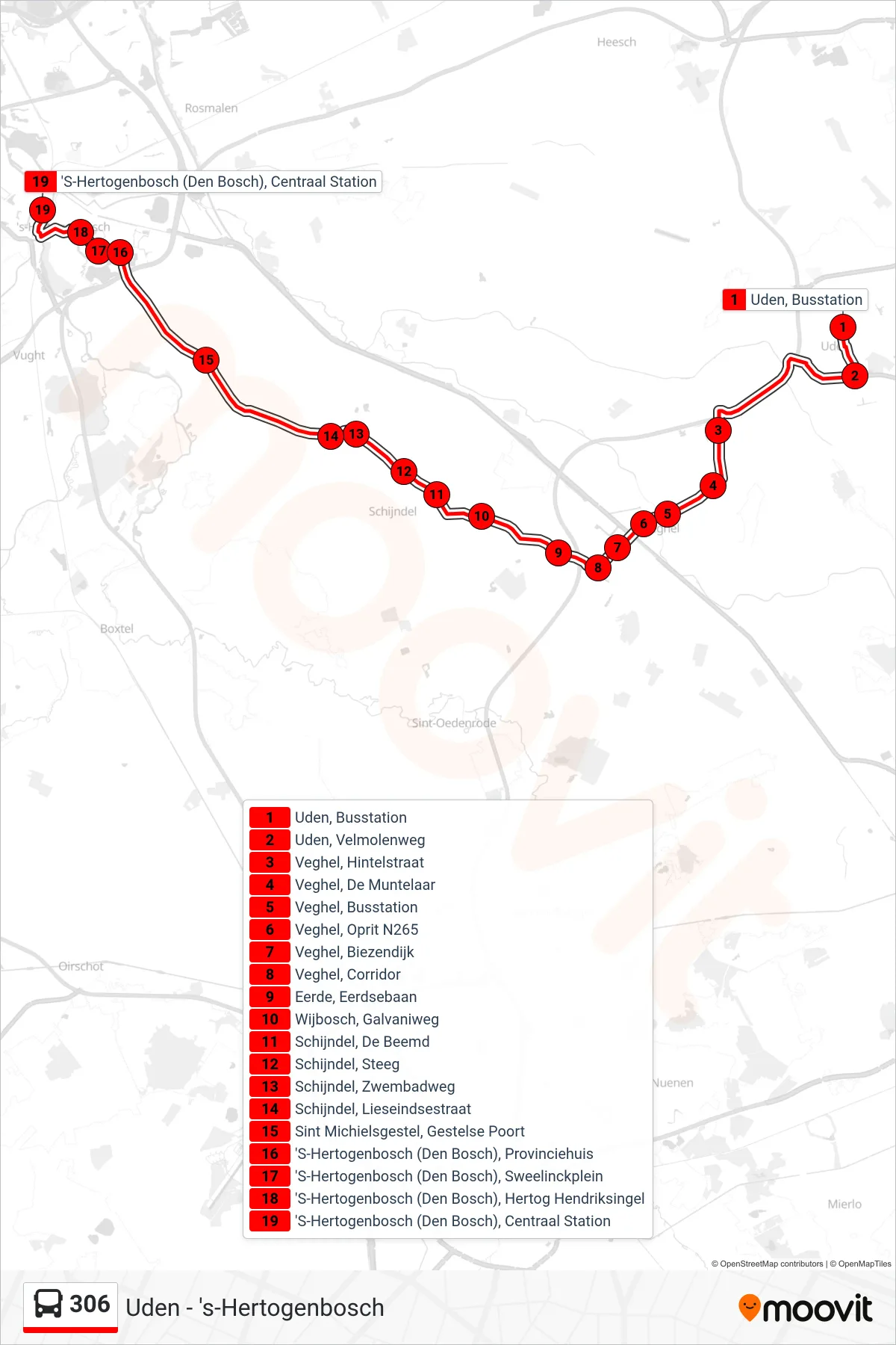 Lijn 306 (bus, Den Bosch): route en haltes op de kaart