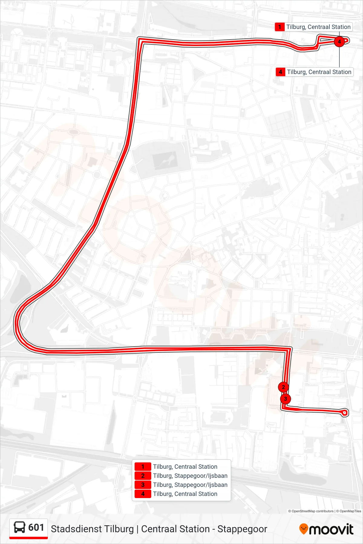 Lijn 601 (bus, Stappegoor): route en haltes op de kaart