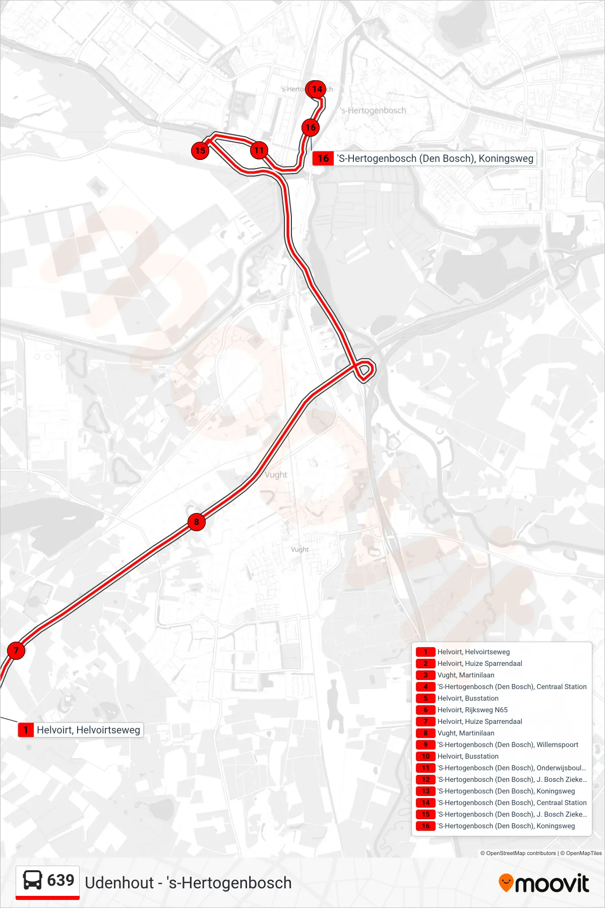 Lijn 639 (bus, Centraal Station): route en haltes op de kaart
