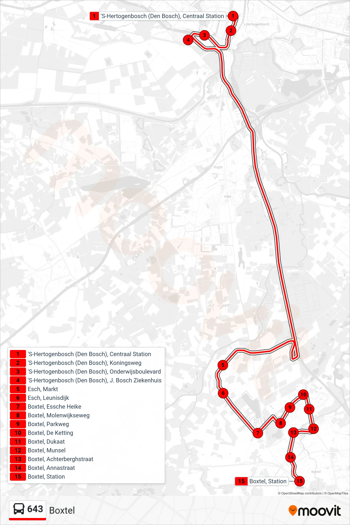 Lijn 643 (bus, Boxtel): route en haltes op de kaart