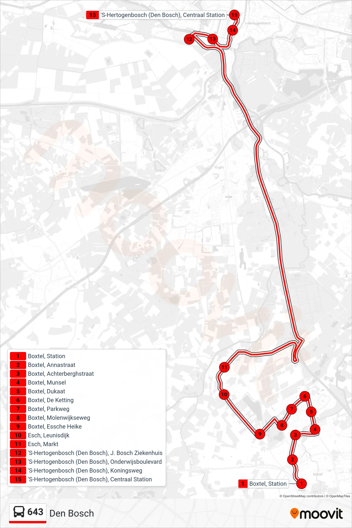 Lijn 643 (bus, Den Bosch): route en haltes op de kaart