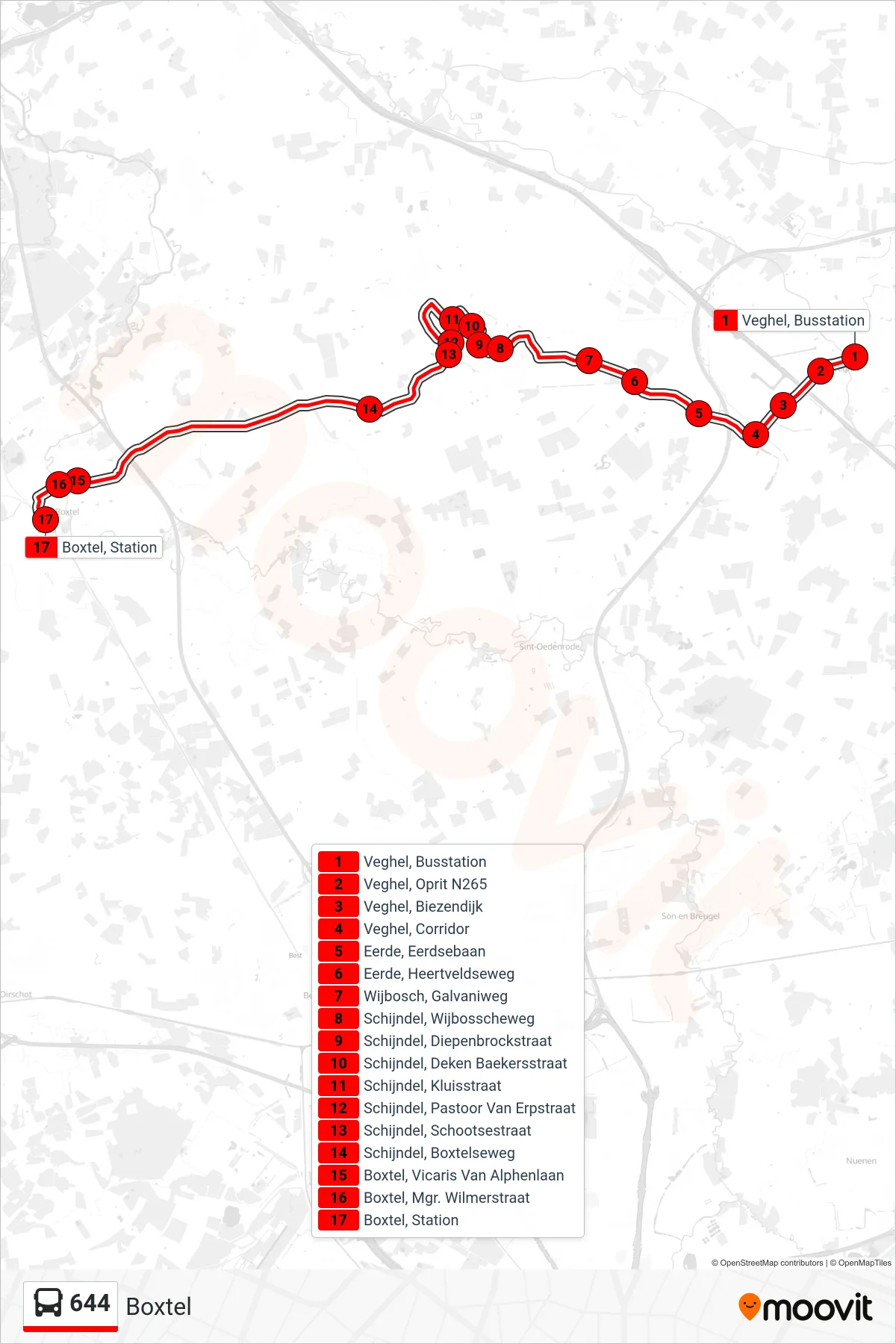 Lijn 644 (bus, Boxtel): route en haltes op de kaart